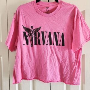 Nirvana Pink Cropped Short Sleeve Tee, Size Large